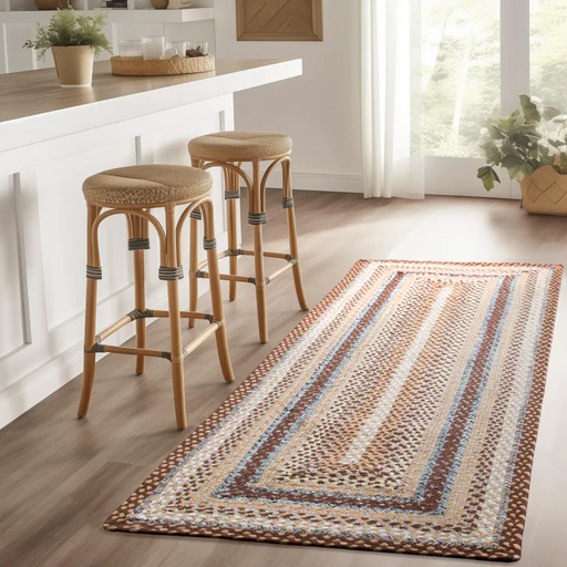 Brown, Slate Braided Rug - Soft Cotton Bordered Area Rug For Rustic Farmhouses