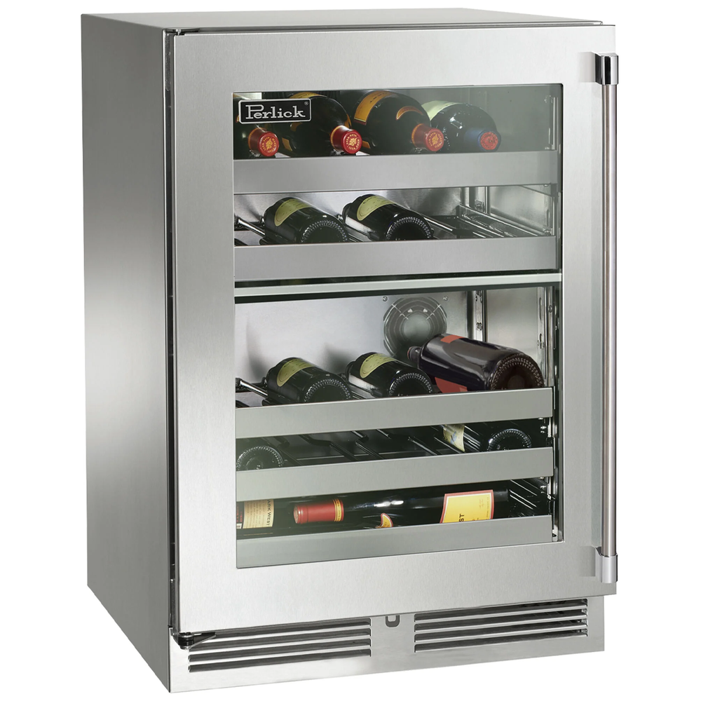 Perlick Signature Series 24 In. Outdoor Undercounter Wine Reserve With Metal Racks, Dual Temperature Zones & 32 Bottle Capacity - Stainless Steel