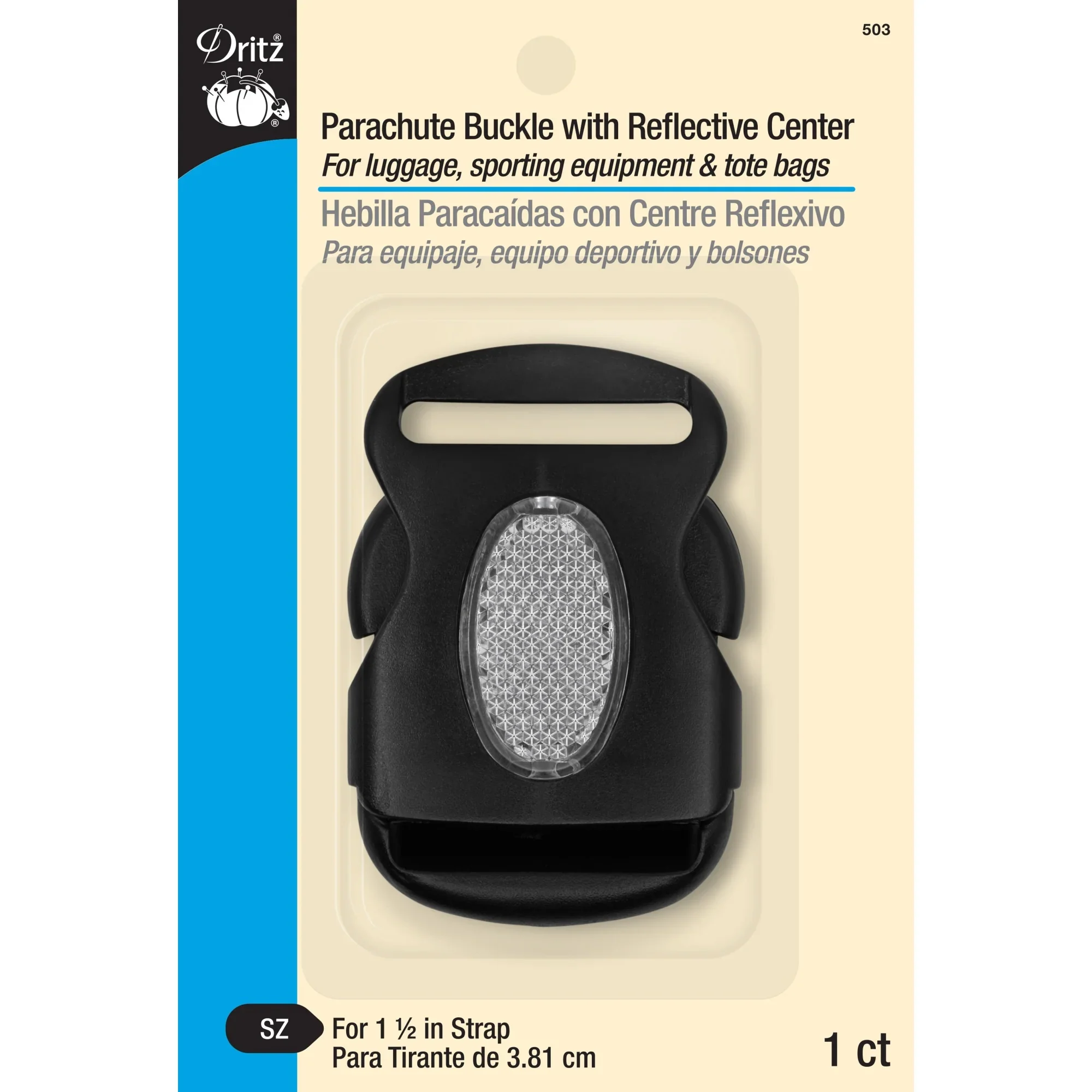 1-1/2" Parachute Buckle With Reflective Center, Black