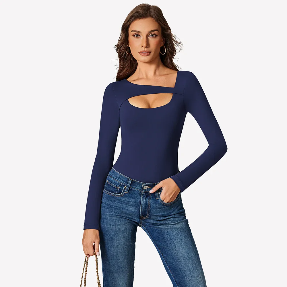 Long Sleeve Bodysuit Cutout Shapewear - Brown/xl