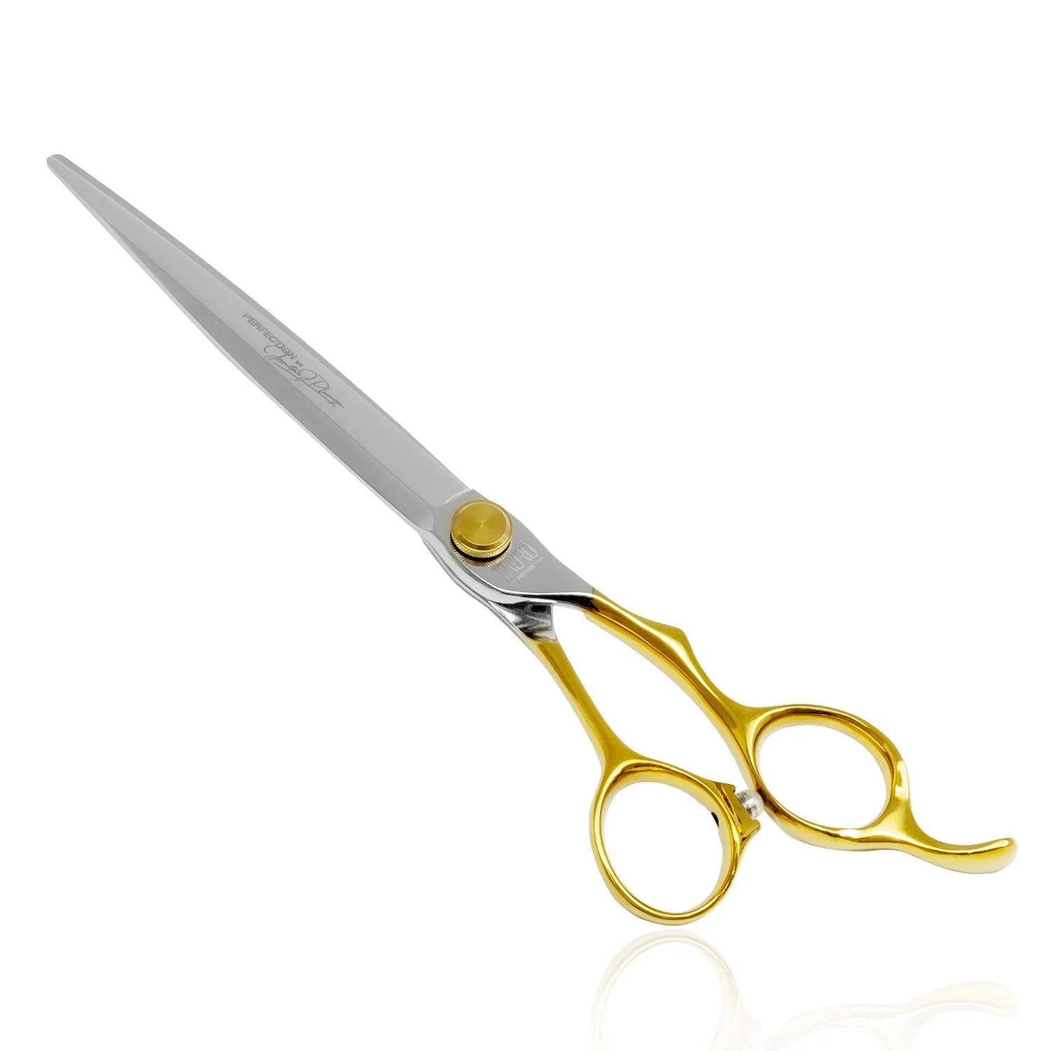 Tauro Pro Line Cutting Scissors "perfection By Janita J. Plunge", Straight, 440c Stainless Steel, Golden Handles