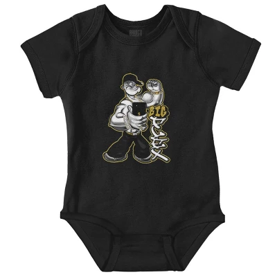 Urban Popeye Big Flex Muscle Selfie Baby Romper Boys Or Girls Licensed Brisco Brands
