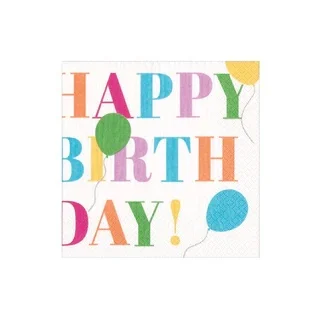 Birthday Surprise Paper Cocktail Napkins In White- 20 Per Package
