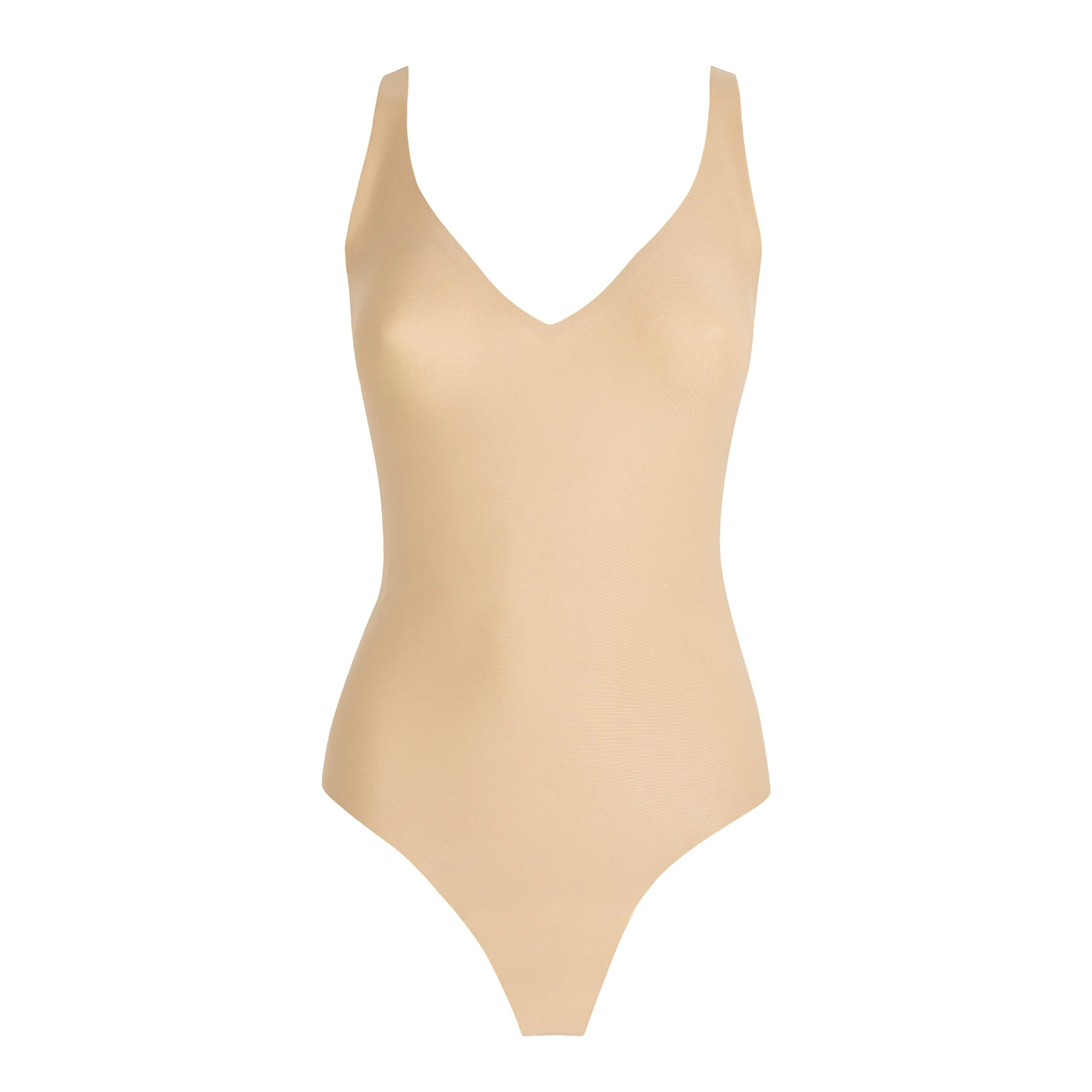 Beige Plunge Thong Bodysuit
