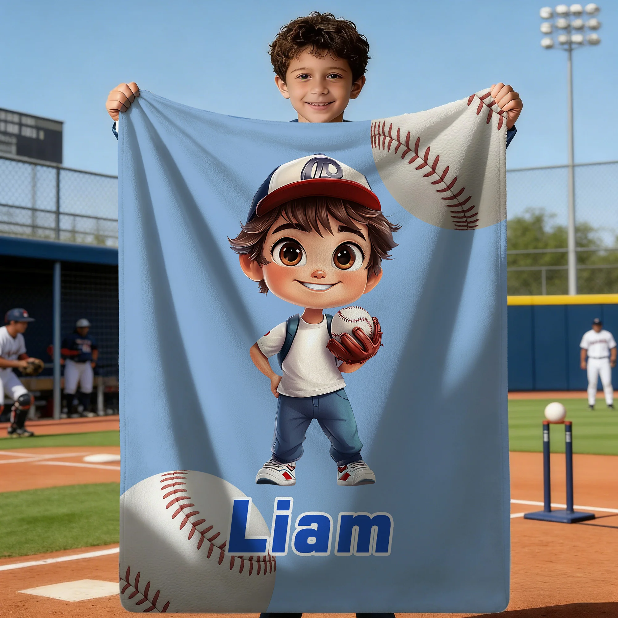 Personalised Cartoon Character Baseball Soft Throw Blanket