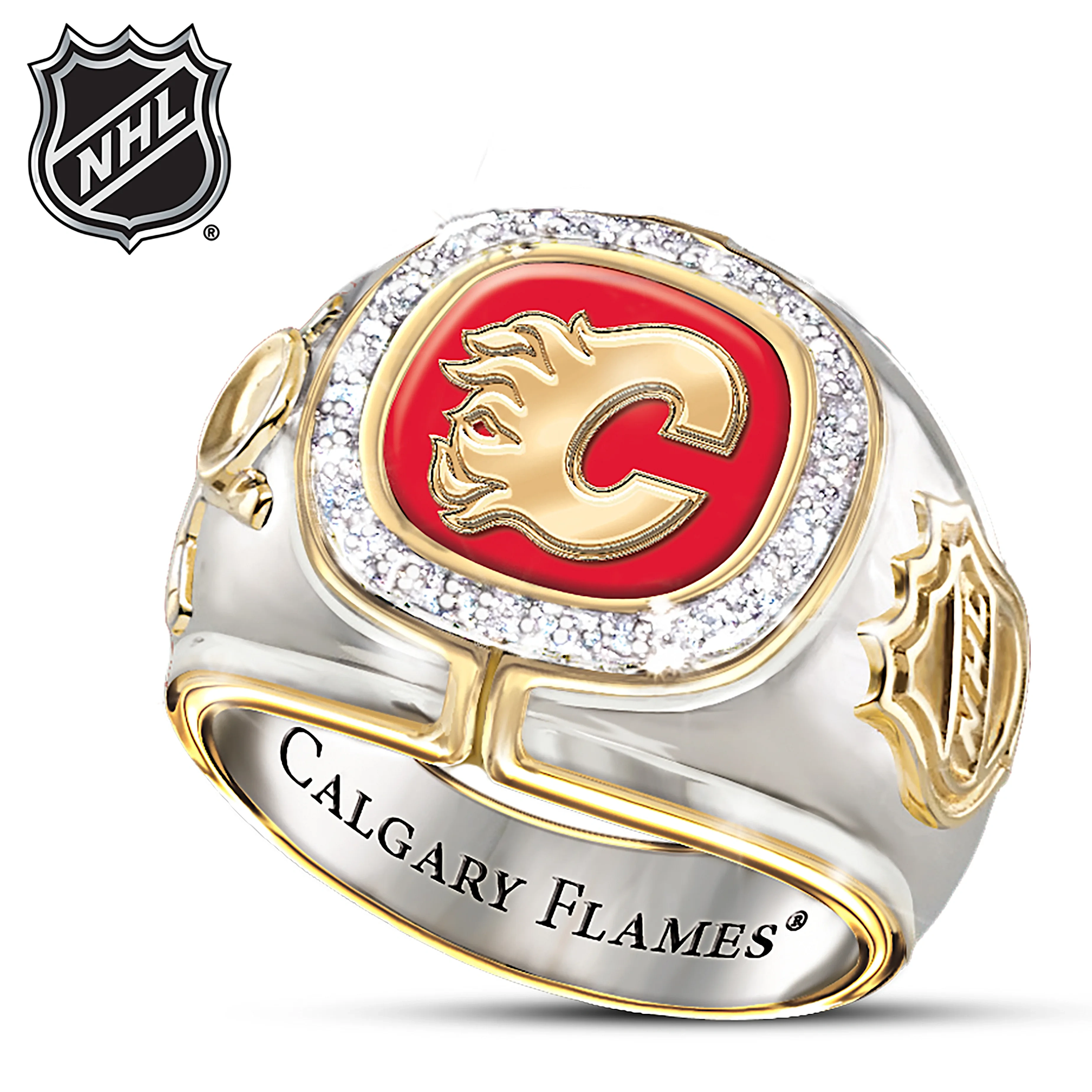 Calgary Flames Men's Ring With 10 Diamonds