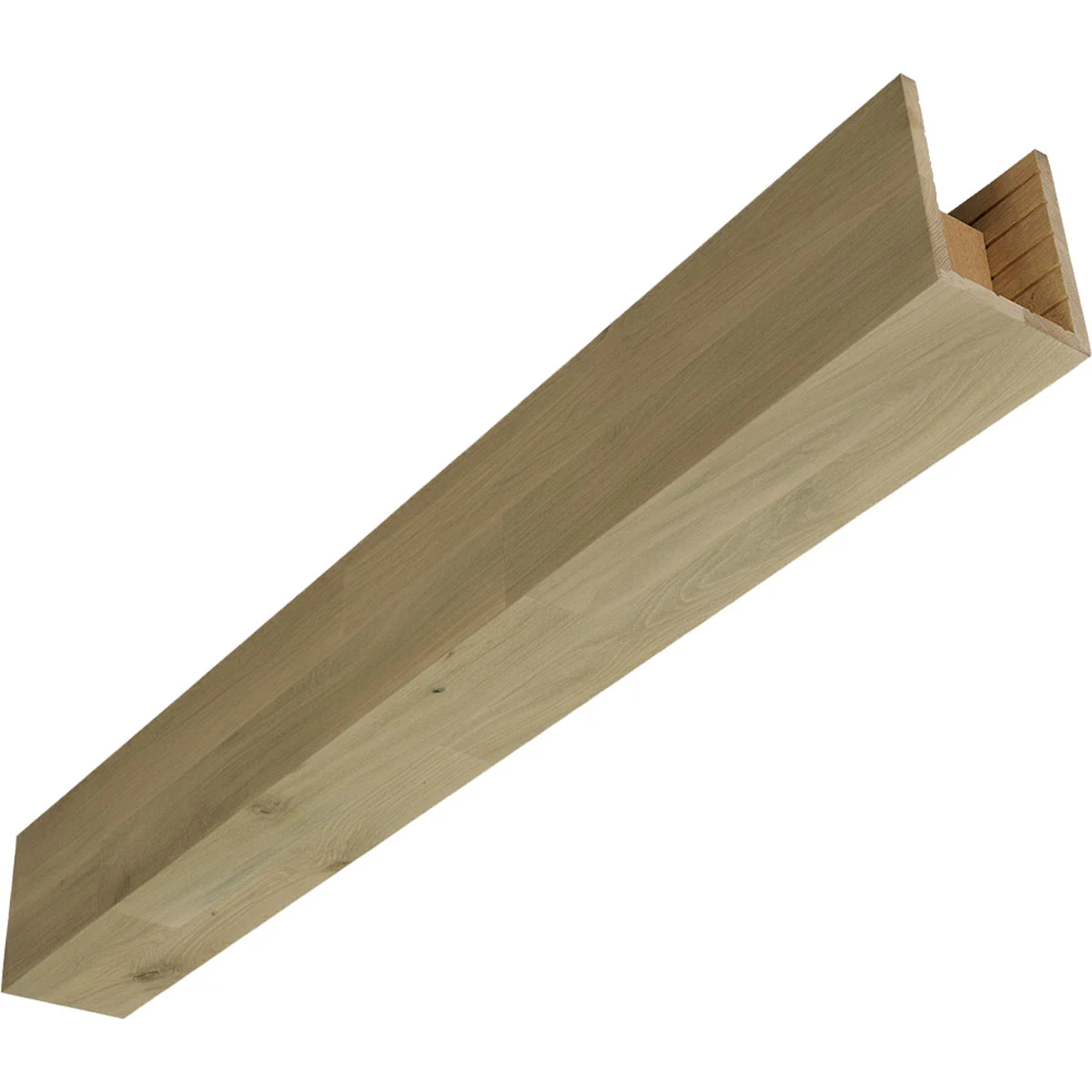 Truewood Smooth Real Wood Beam, 3-sided (u-beam), 5 1/2"w X 7 1/2"h X 72"l, White Oak, Weathered Grey Finish
