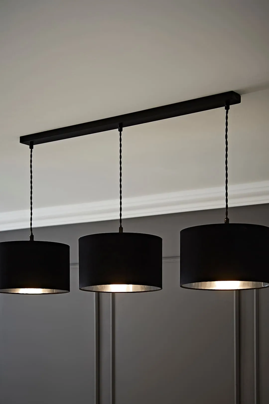 Reni Metallic Drum Shade 3 Drop Bar Black Diner Ceiling Pendant Light