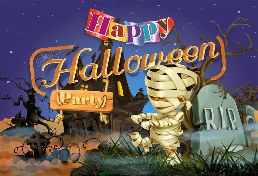 Happy Halloween Backdrop Party R.i.p. Photo Booth Background - 5(w)*3(h)ft(1.5*1m)