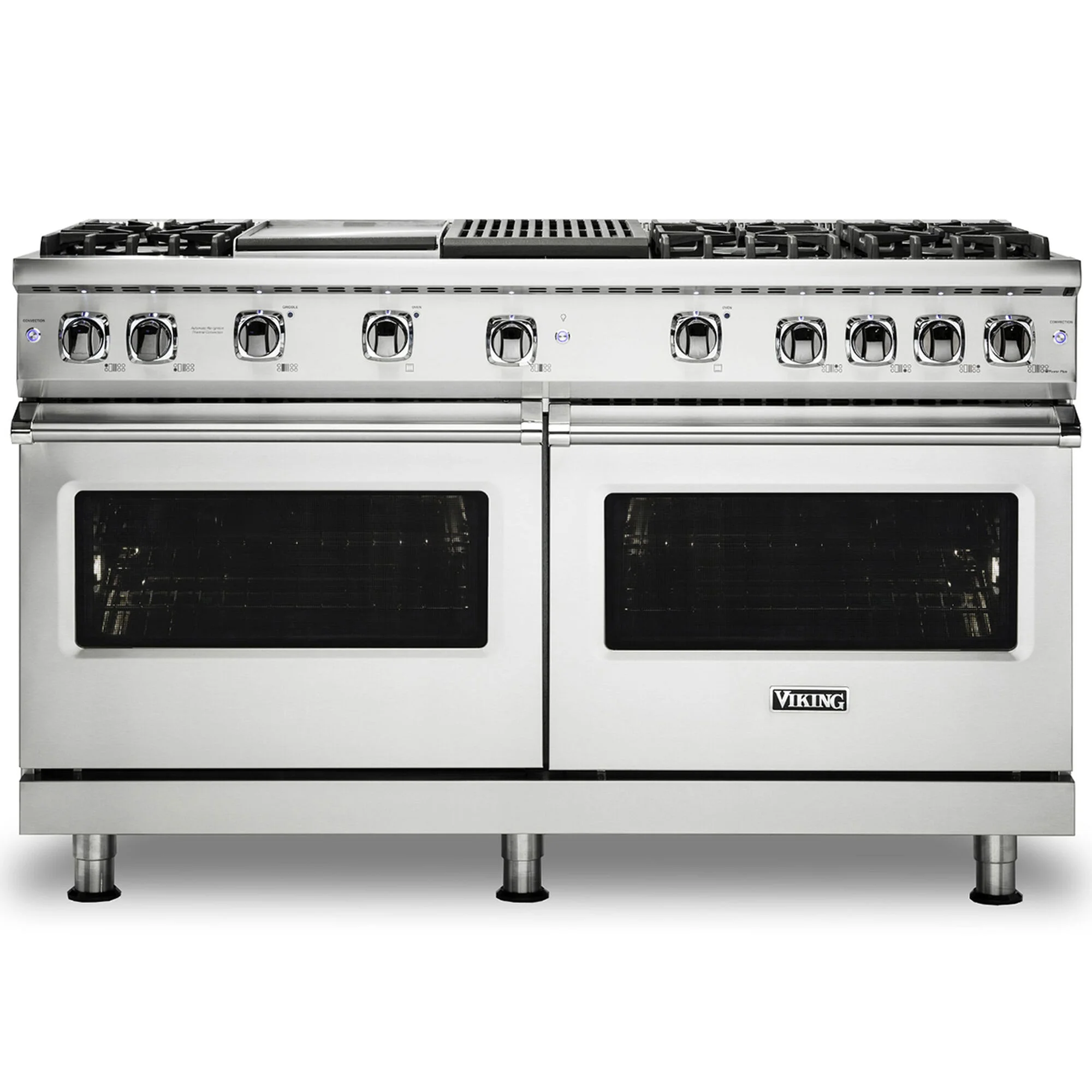 Viking 5 Series 60 In. 8 Cu. Ft. Standard Convection Double Oven Gas Range With 6 Sealed Burners, Grill & Griddle - Stainless Steel
