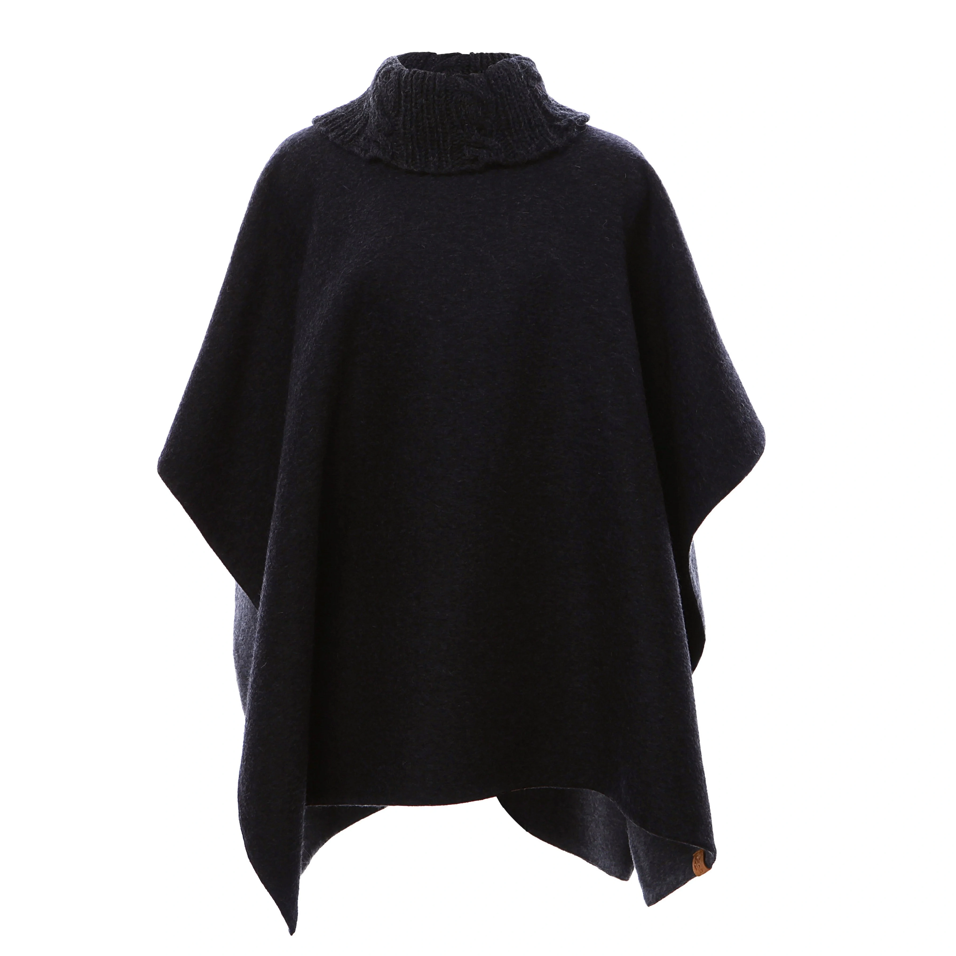 Knit Collar Alpaca Poncho - Charcoal/heather Grey