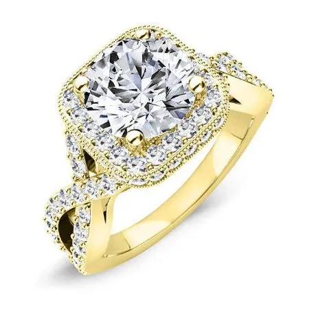 Clover Round Moissanite Engagement Ring In 14k Yellow Gold With 4.00 Ct Center Stone