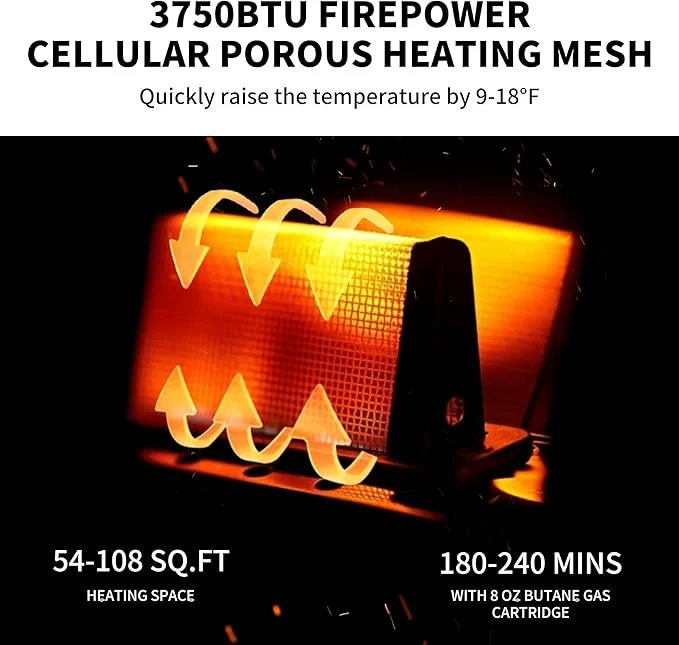 Portable 3 In 1 Camping Heater 3750 Btu Butane
