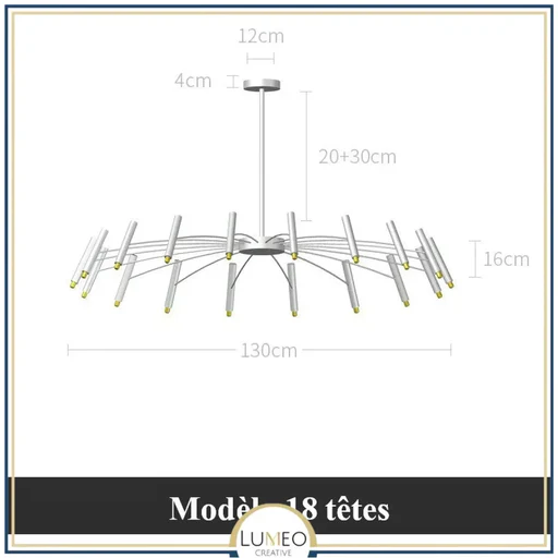 Lustre Circulaire Architectural En Tubes À Led | Luminaire Au Design Moderne - Diamètre 130 Cm 18 Tubes/blanc/blanc Froid
