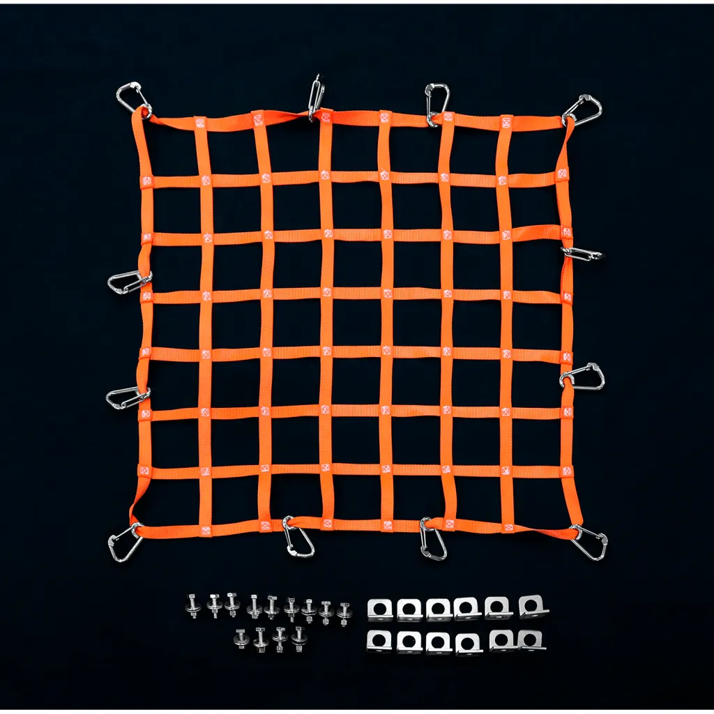 Us Netting 3' X 5' Hatch Net, High Vis Orange Webbing, Free Placement Stainless Brackets, Snap Hooks