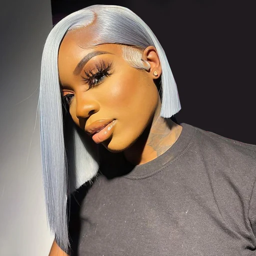 Grey Silver Bob Wig Straight Human Hair 13x4 Hd Lace Frontal
