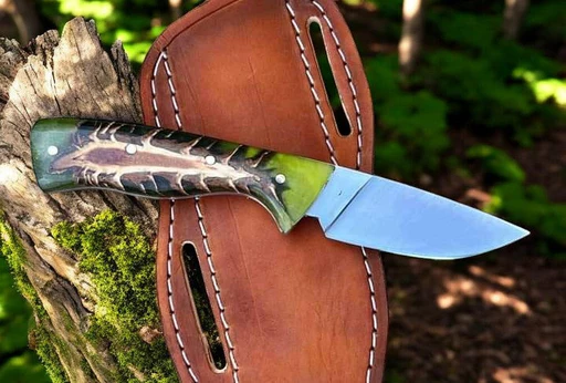 Custom Cowboy Knife And Sheath: D2 Steel With Pine Cone Handle