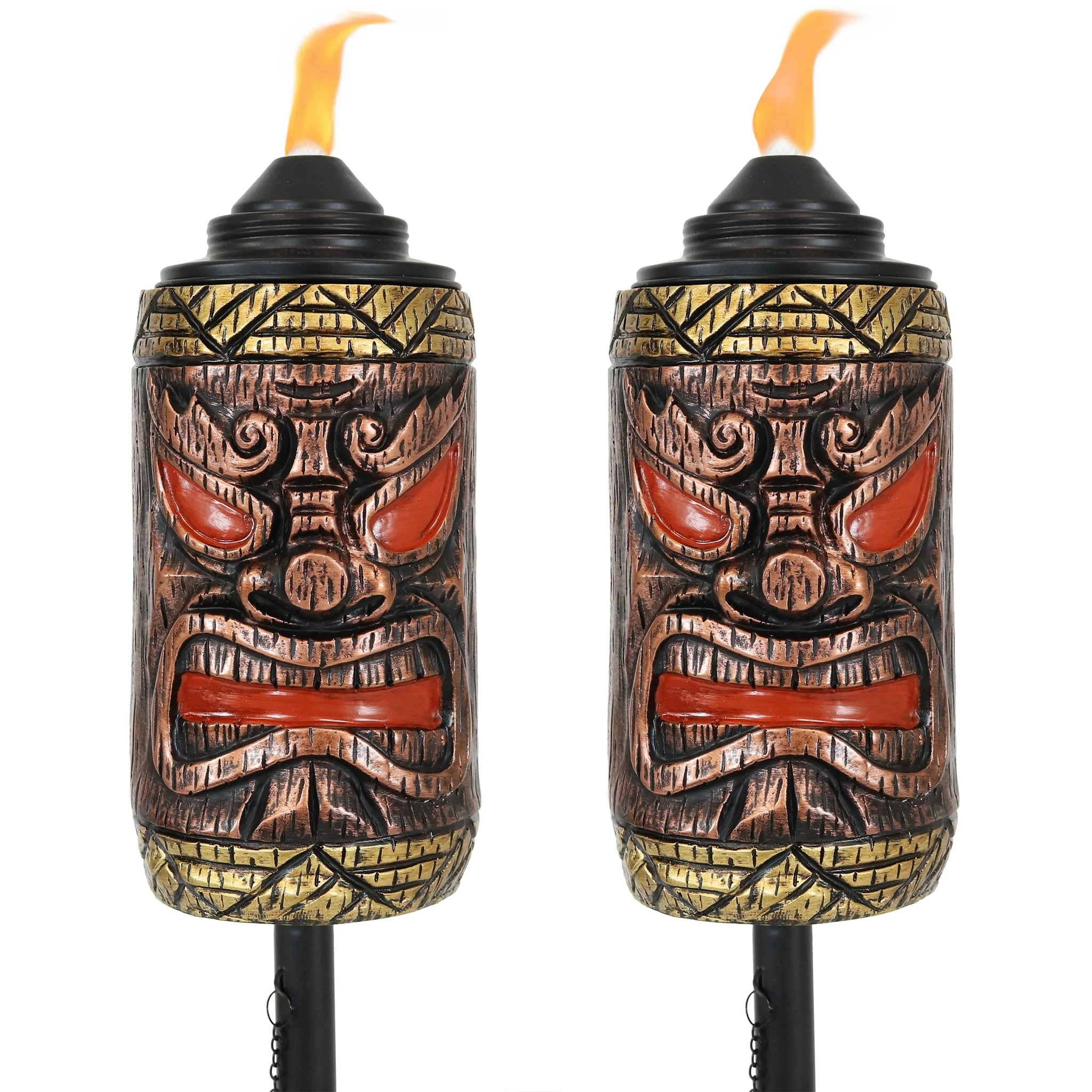 Sunnydaze Tiki Face Outdoor Lawn Patio Torch, Set Of 2
