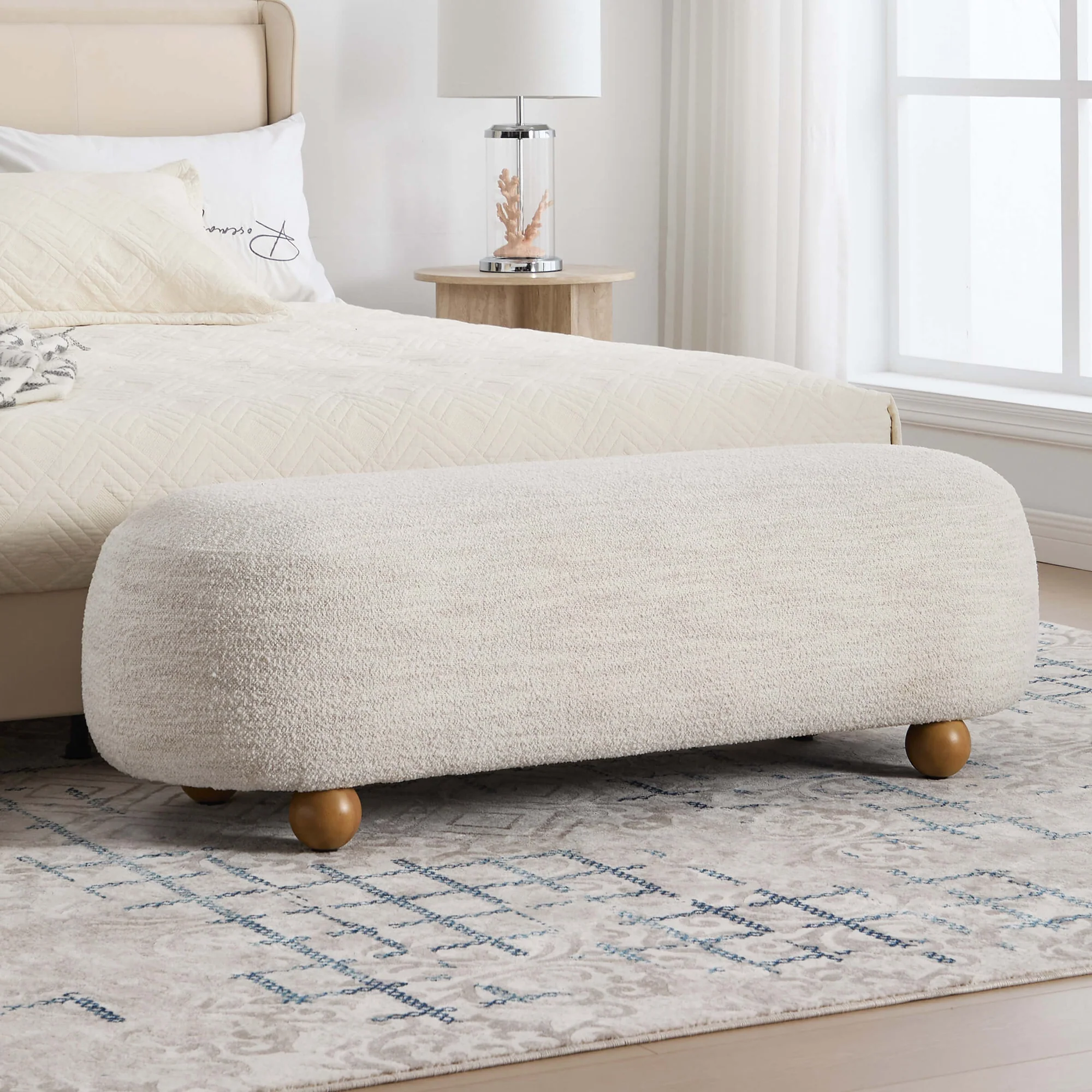 Ottoman Bench With Round Solid Wood Legs-2685bh