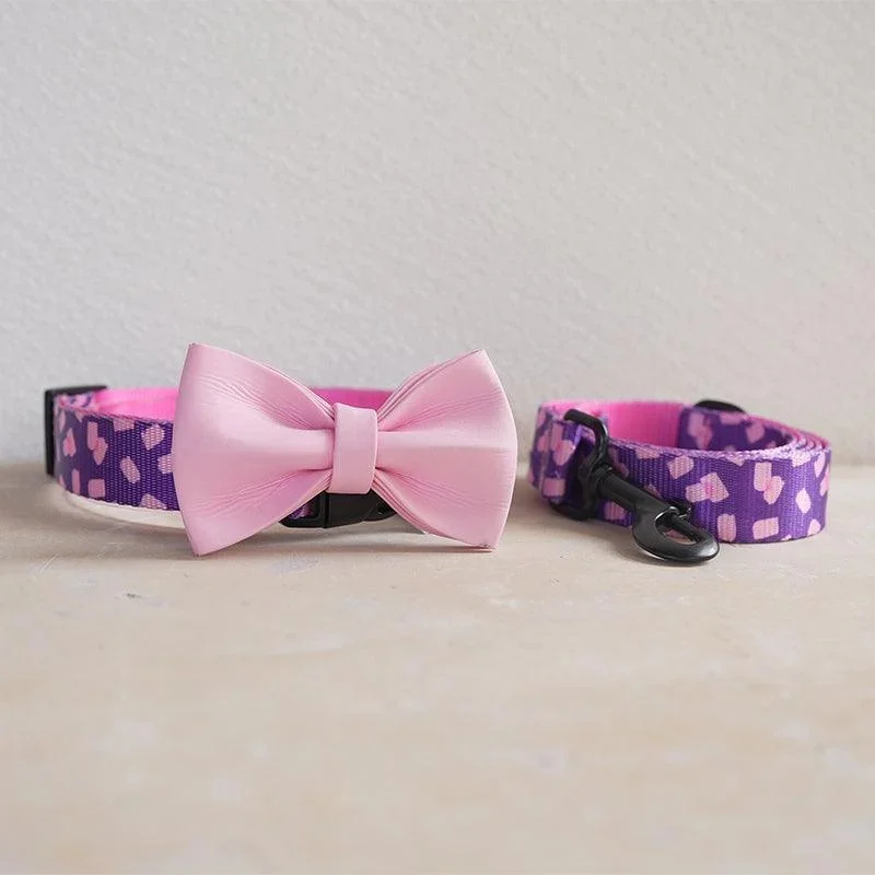 Marshmallow Personalized Dog Collar With Leas & Bow Tie Set - Collar Only