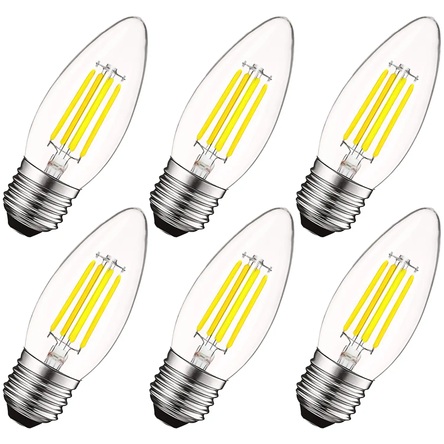 Luxrite 5w Vintage Candelabra Led Bulbs 60w Equivalent, 550 Lumens, 5000k Bright White, Dimmable, E26 Medium Base, Torpedo Tip 6 Pack
