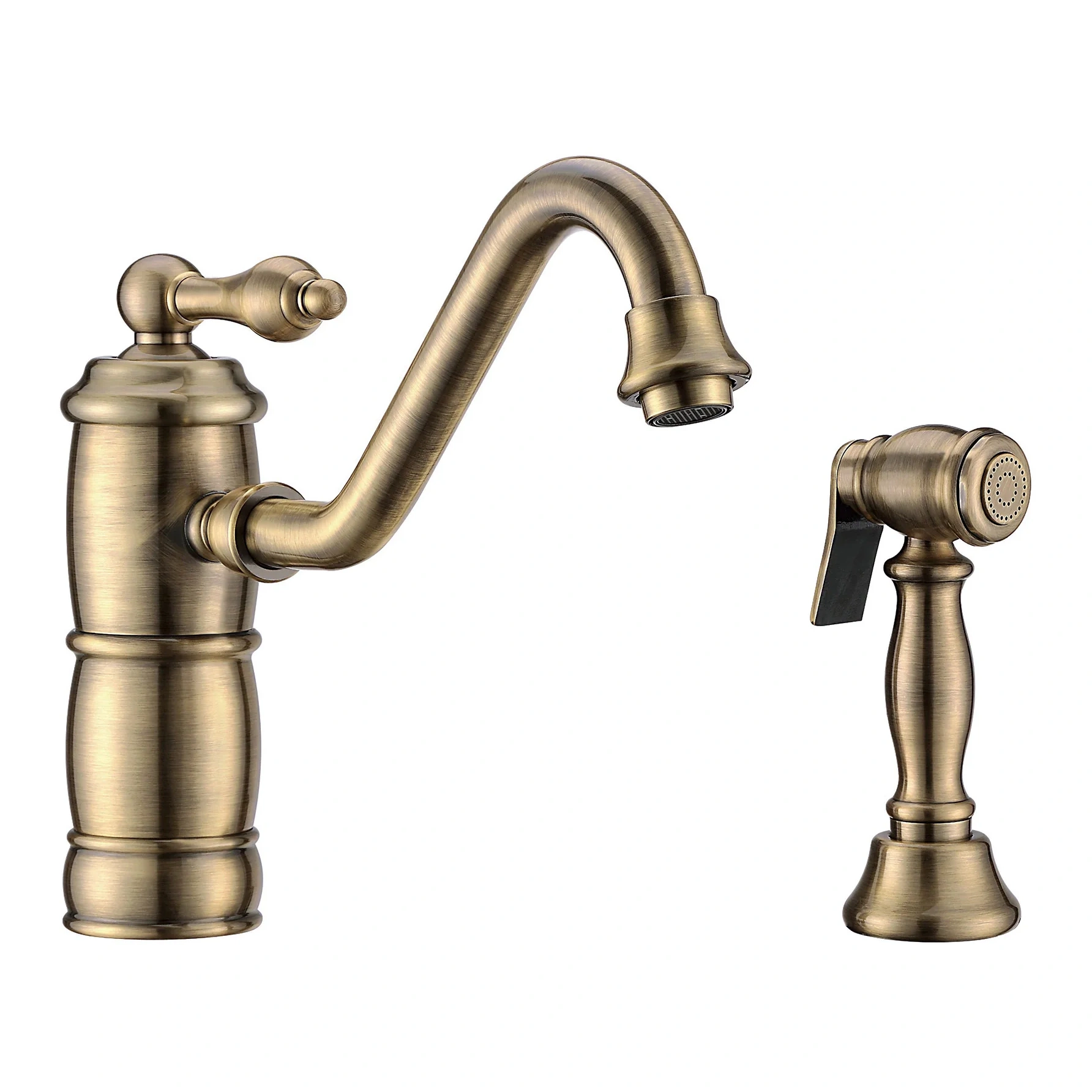 Single Lever Faucet With Traditional Swivel Spout And Solid Brass Side Spray - Polished Chrome