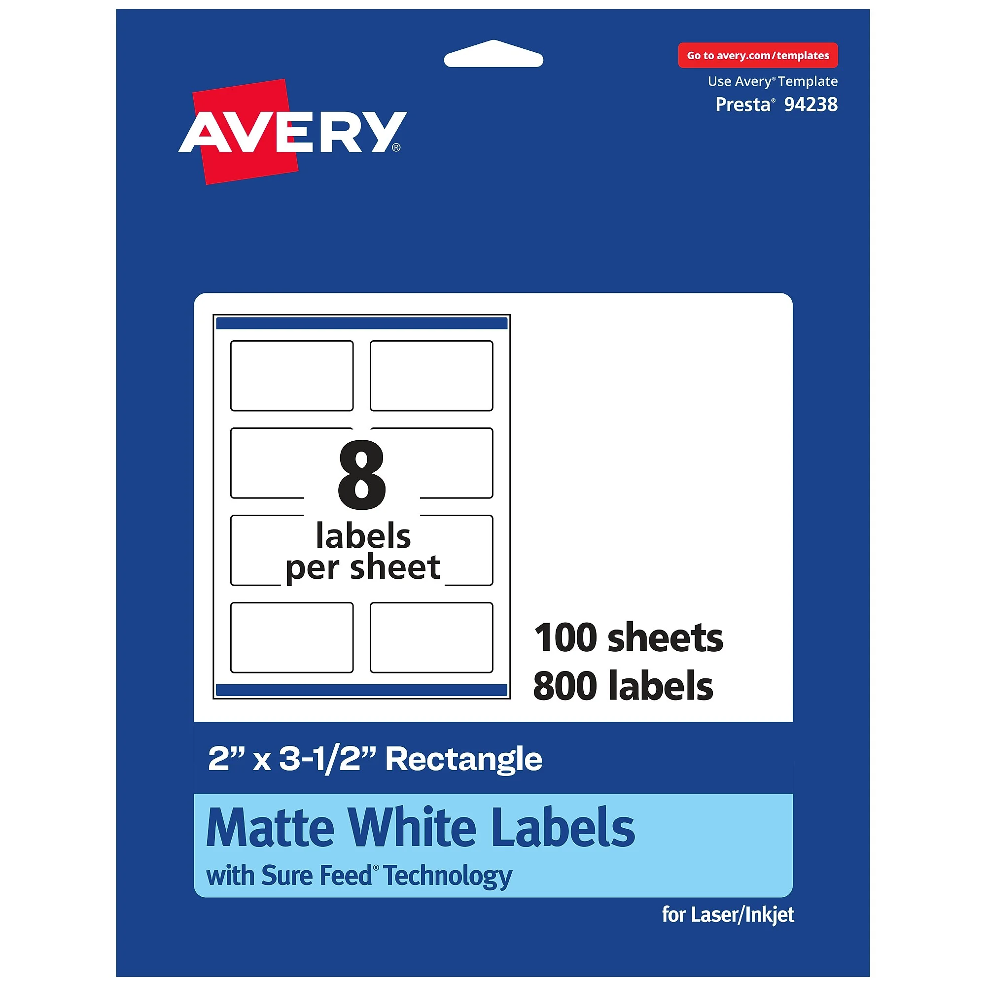 Avery Laser/inkjet Multipurpose Labels, 2" X 3.5", White, 800 Labels/box (94238)