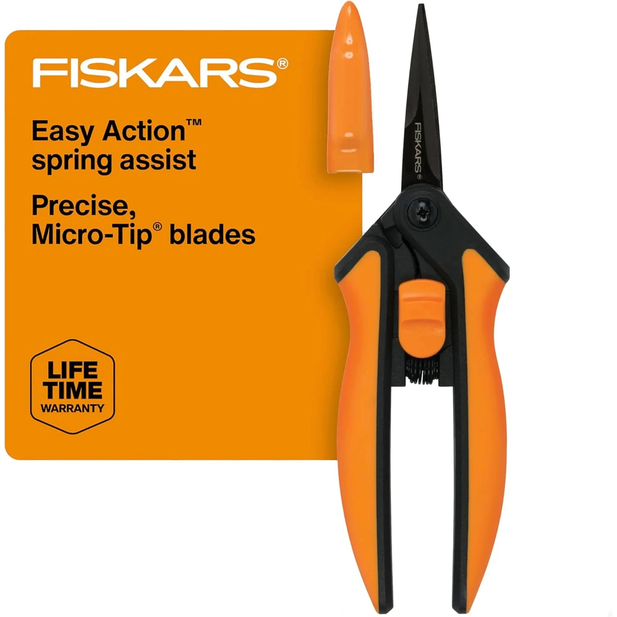 Fiskars Stainless Steel Micro-tip Rose Pruning Garden Shears, Black-orange, 6x1.76 Inches