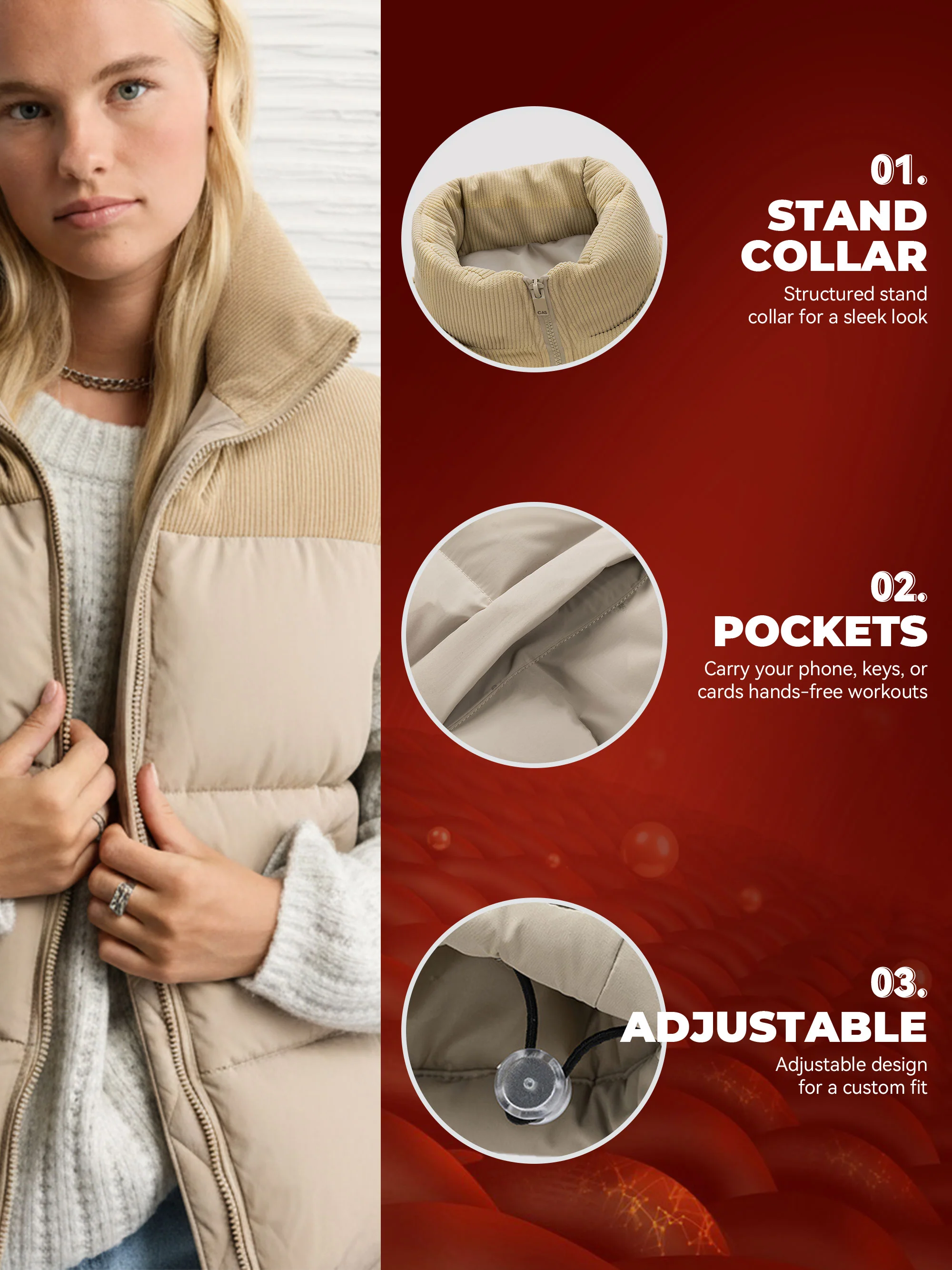 Showitty Women’s Thickened Stand Collar Vest - C Warm Cotton-padded Puffer Waistcoat For Fall & Winter, Windproof Casual Layering Outerwear