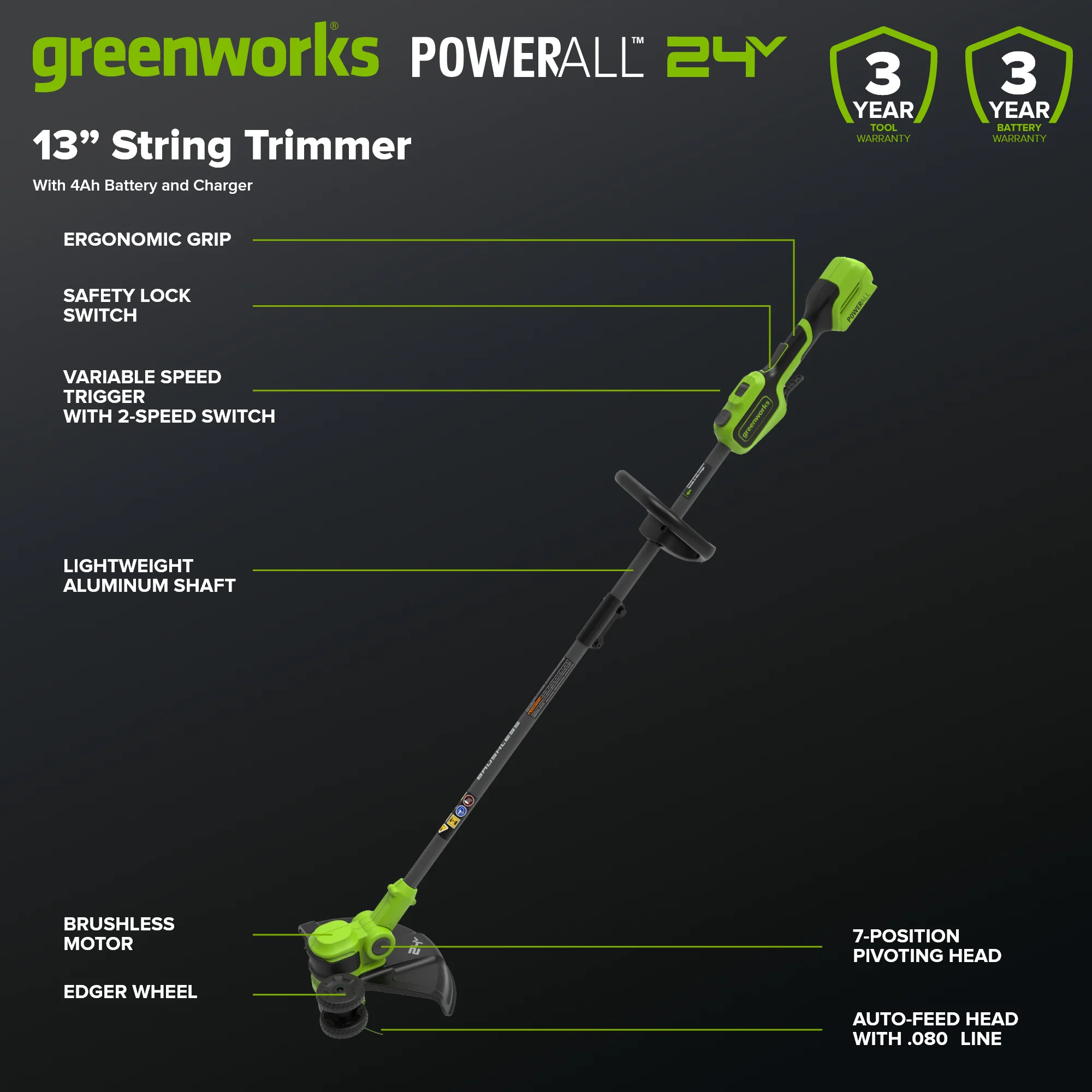24v 13" Cordless Battery Brushless String Trimmer/edger Kit