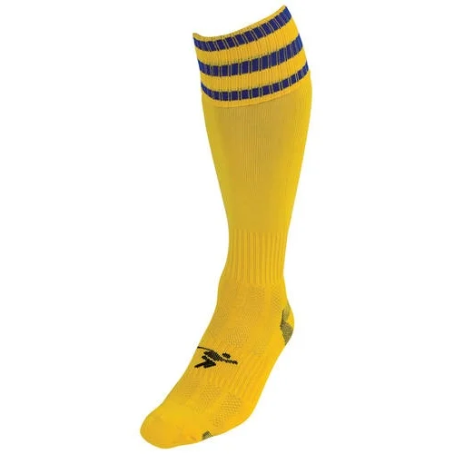 Precision 3 Stripe Pro Football Socks Adult Shoe Size 7-11 - Yellow/royal