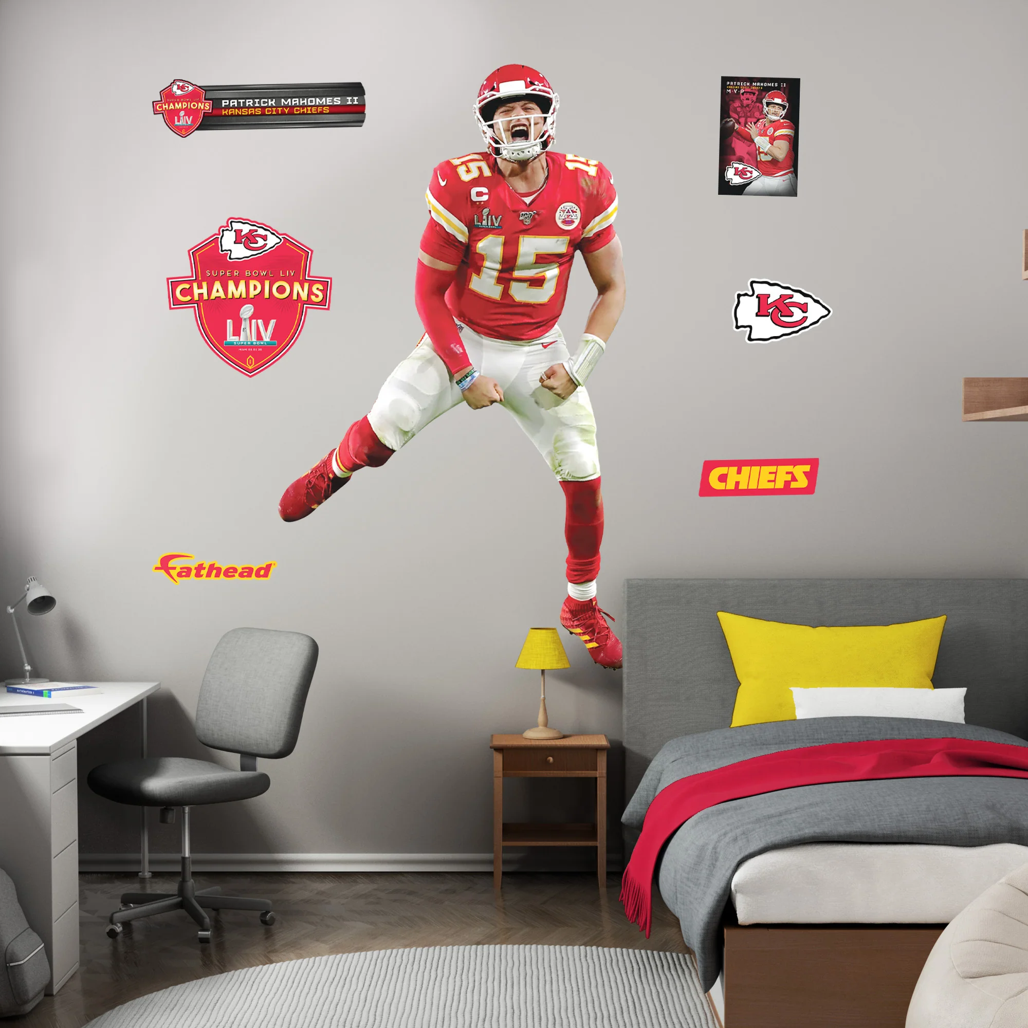 Patrick Mahomes Ii - Realbig Super Bowl Liv Mvp Collection - Official Nfl - Kansas City Chiefs - Reusable Vinyl Wall Decals - Small + 2 Decals (9"w X 16.5"h)