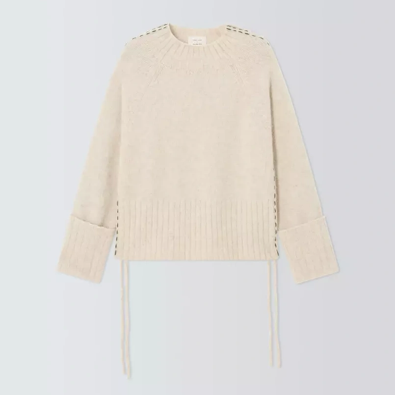John Lewis X Rejina Pyo High Neck Contrast Stitch Knit Jumper, Oatmeal, 16