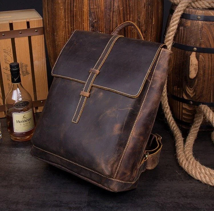 Woosir Handmade Vintage Backpacks Crazy Horse Leather - Brown