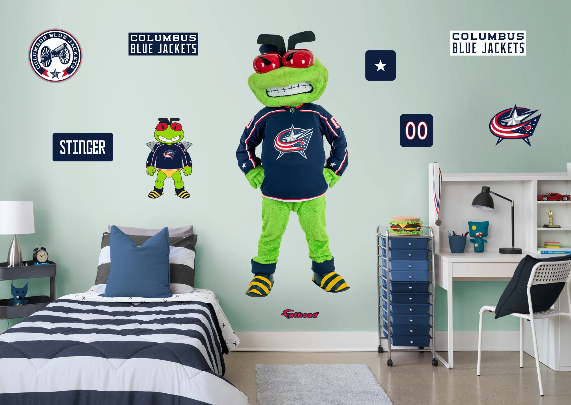 Stinger Mascot - Realbig Collection - Official Nhl - Columbus Blue Jackets - Reusable Vinyl Wall Decals - Large (life-size) +9 Decals (33"w X 76"h)
