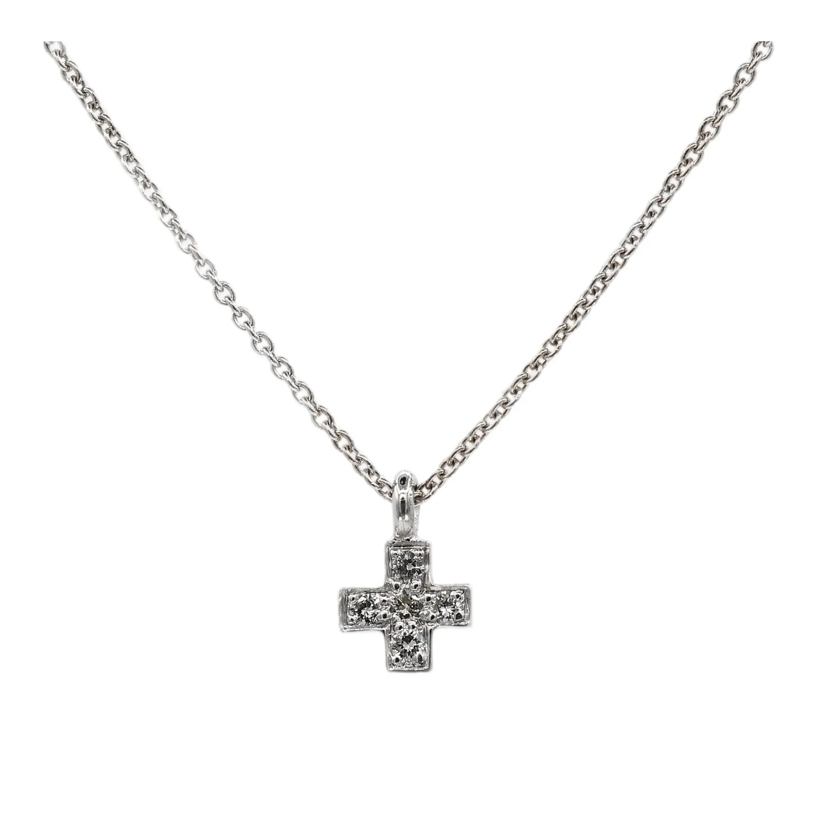 18k(750) White Gold Natural Diamond Small Cross Pendant Necklace With Chain