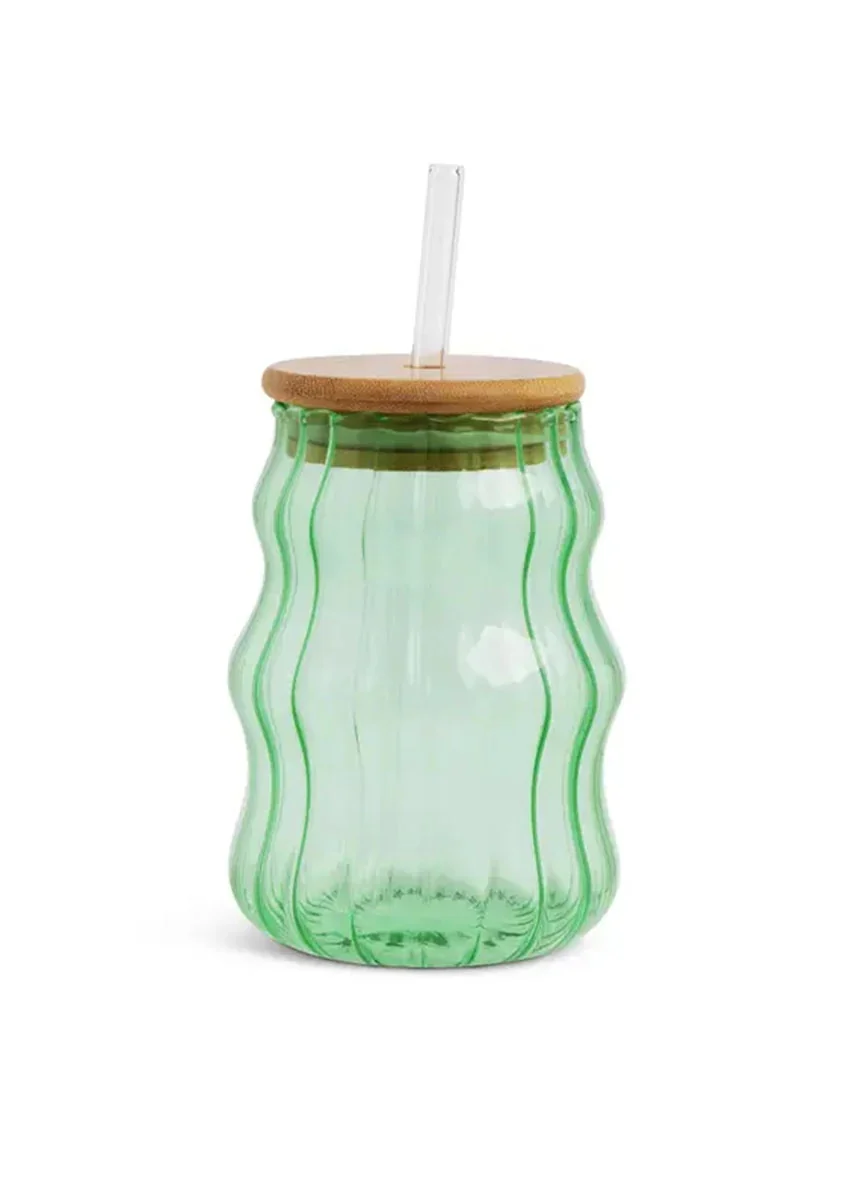Squiggle Tumbler + Lid & Straw - Green