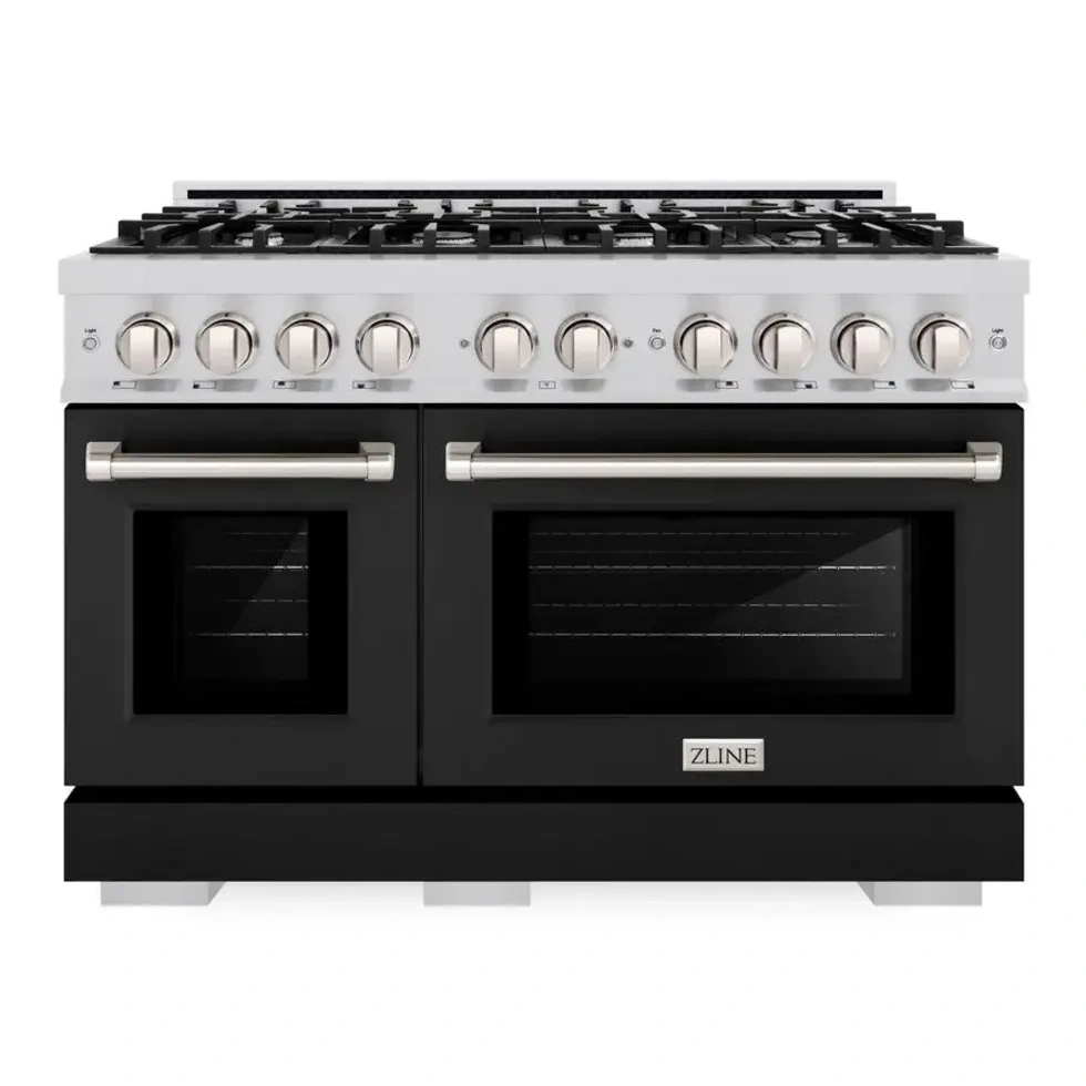 Zline Hgrblm48 48 Inch Select Series Gas Range With 8 Italian-made Auto-reignition Burners, 6.7 Cu. Ft. Oven Capacity, Convection Oven, Reversible Cast-iron Griddle And Stayput Oven Door Hinges (black Matte)
