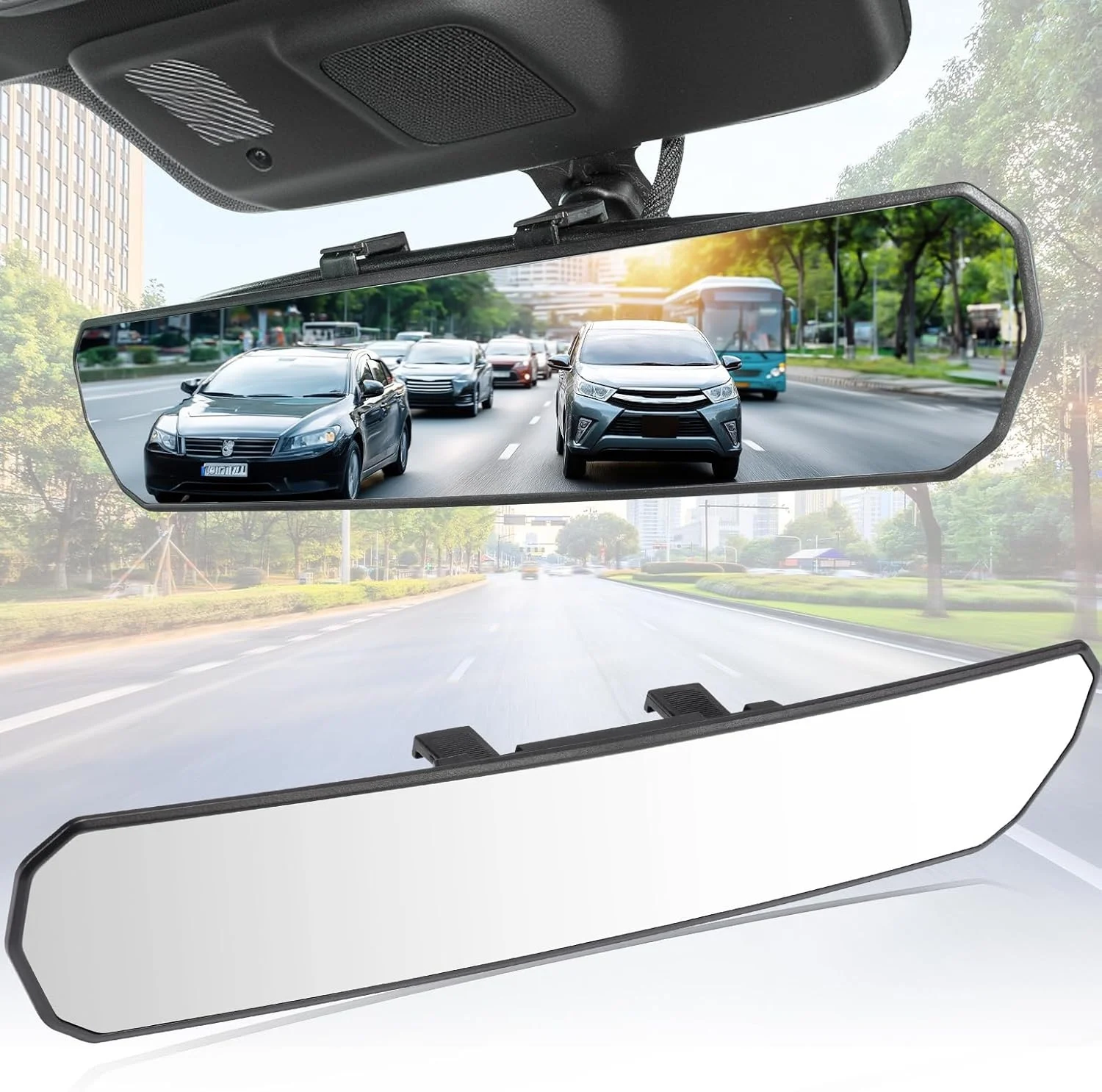 Joytutus 15” Panoramic Rear View Mirror, Clip-on Large Rearview Extender For Safer Driving & Parking, Universal Wide Angle Rear View Mirror For Car/suv/truck