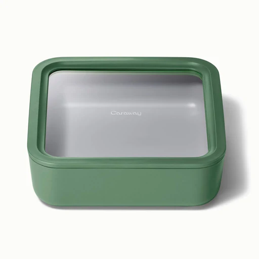 Caraway Sage 10-cup Square Glass Food Storage Container With Lid
