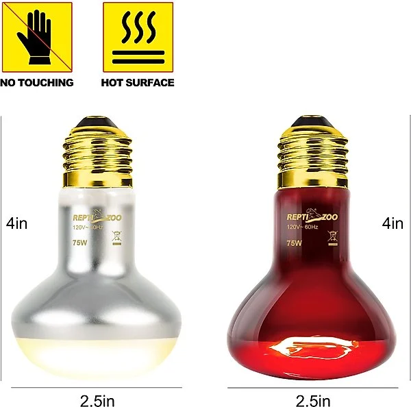Repti Zoo Basking Spot Lamp & Nocturnal Infrared Heat Lamp-75w Reptile Bulb, Multicolor, 4 Count