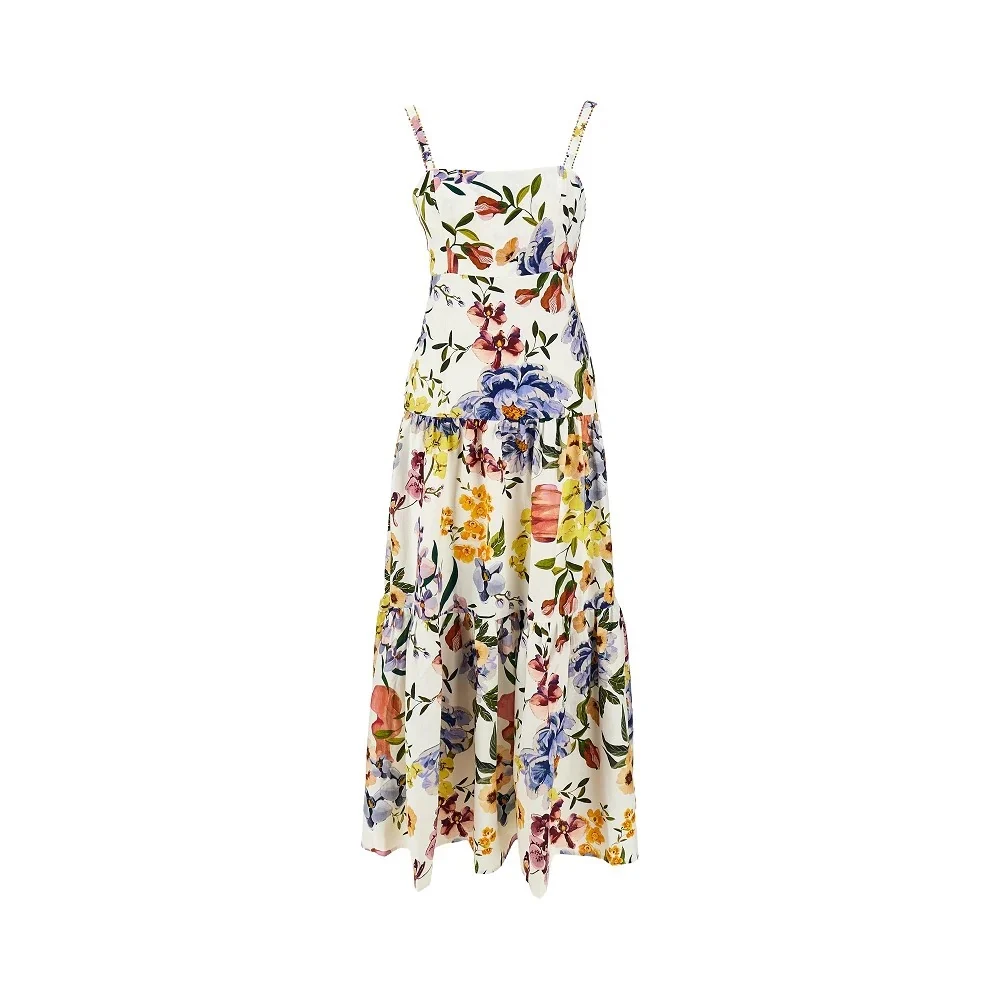 Maxi Abito In Misto Lino Floreale