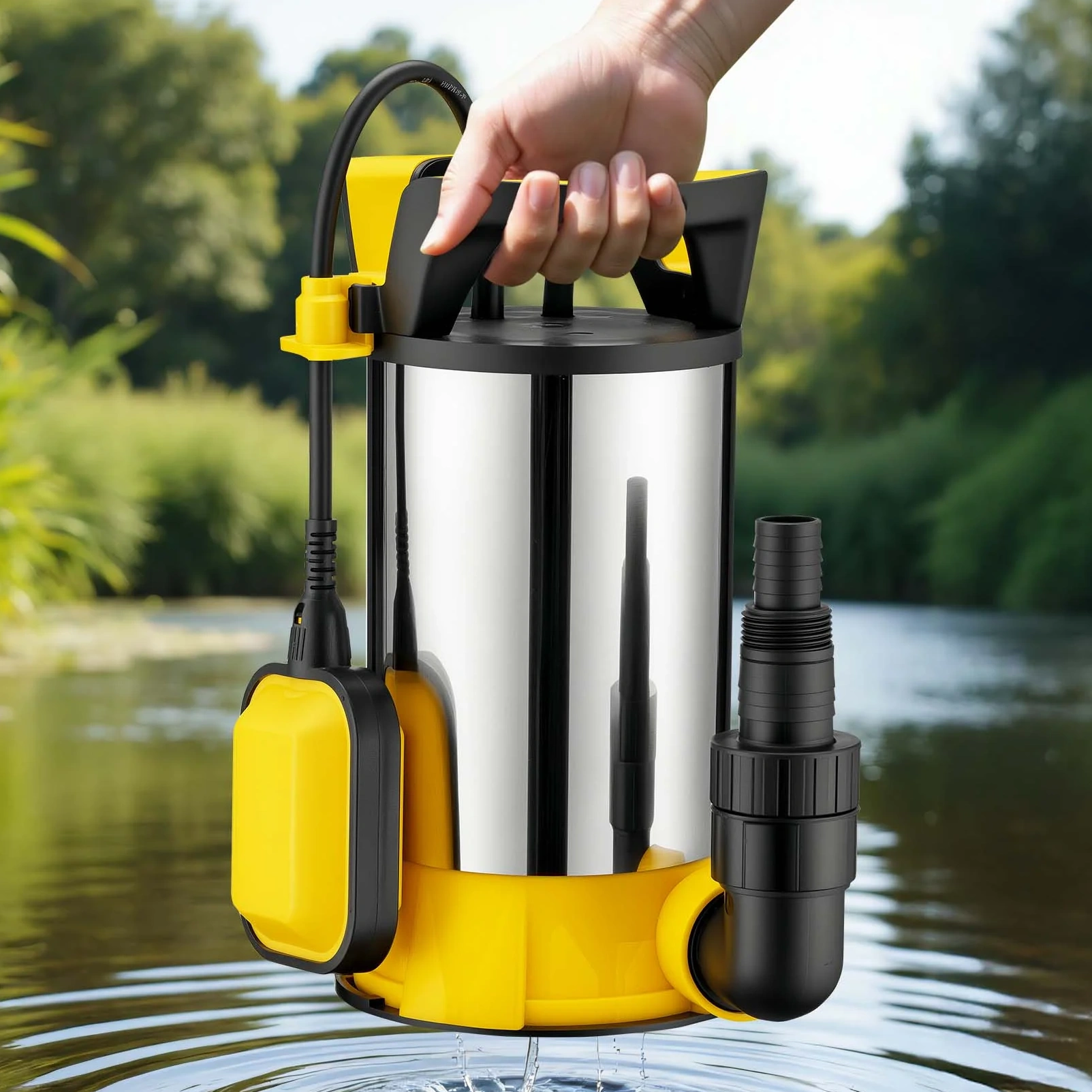 Pompa Sommersa Ad Aspirazione Piatta 3in1 1100 W, Portata 18000 L/h, Per Acque Chiare E Scure, Con Galleggiante E Termoregolazione, Per Cantine, Stagni, Piscine, Pozzi