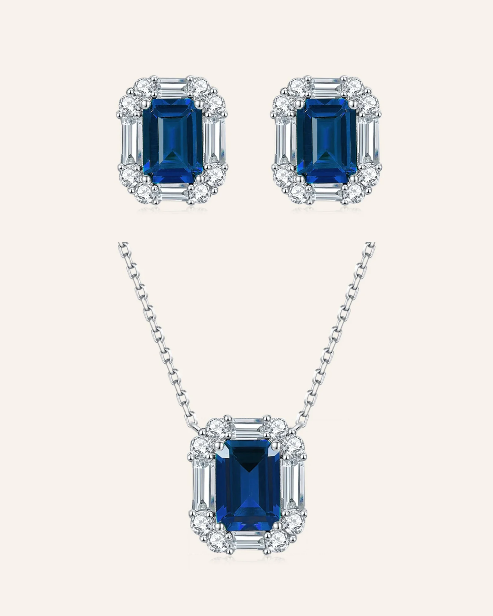 Blue Harmony Sapphire Set (necklace & Stud Earrings)