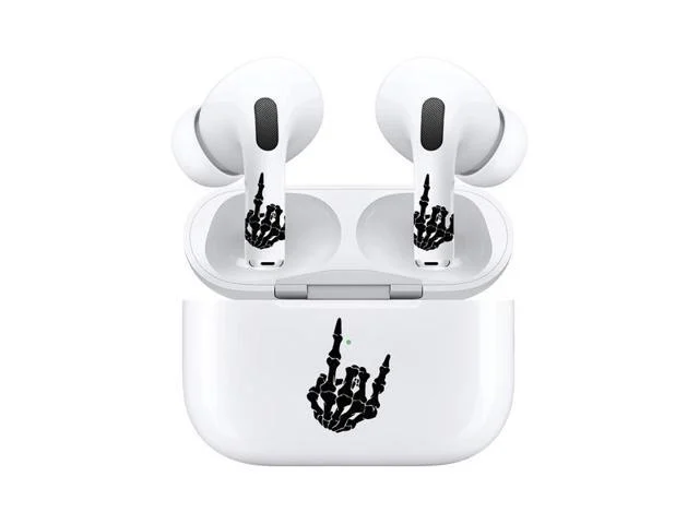 Airskins - Decals For Airpods Pro & Pro 2, Rock On Skeleton Hand Scratch-resistant Precision Fit Wireless Charging Friendly Easy Application Durable