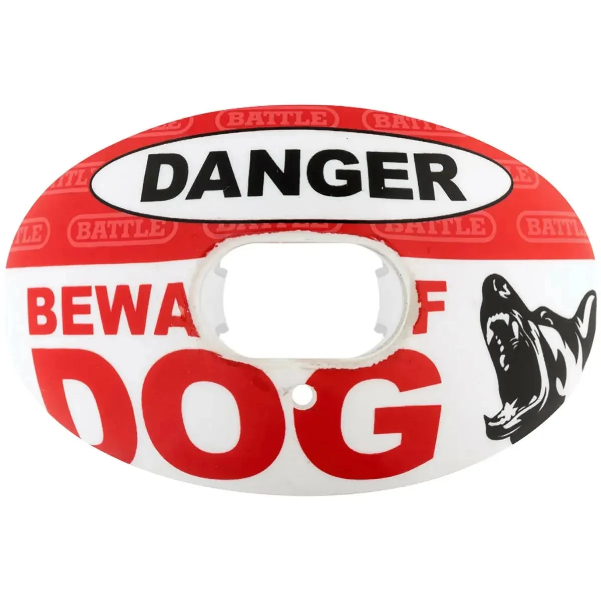 Battle Sports Beware Of Dog Oxygen Lip Protector Mouthguard - Red/white