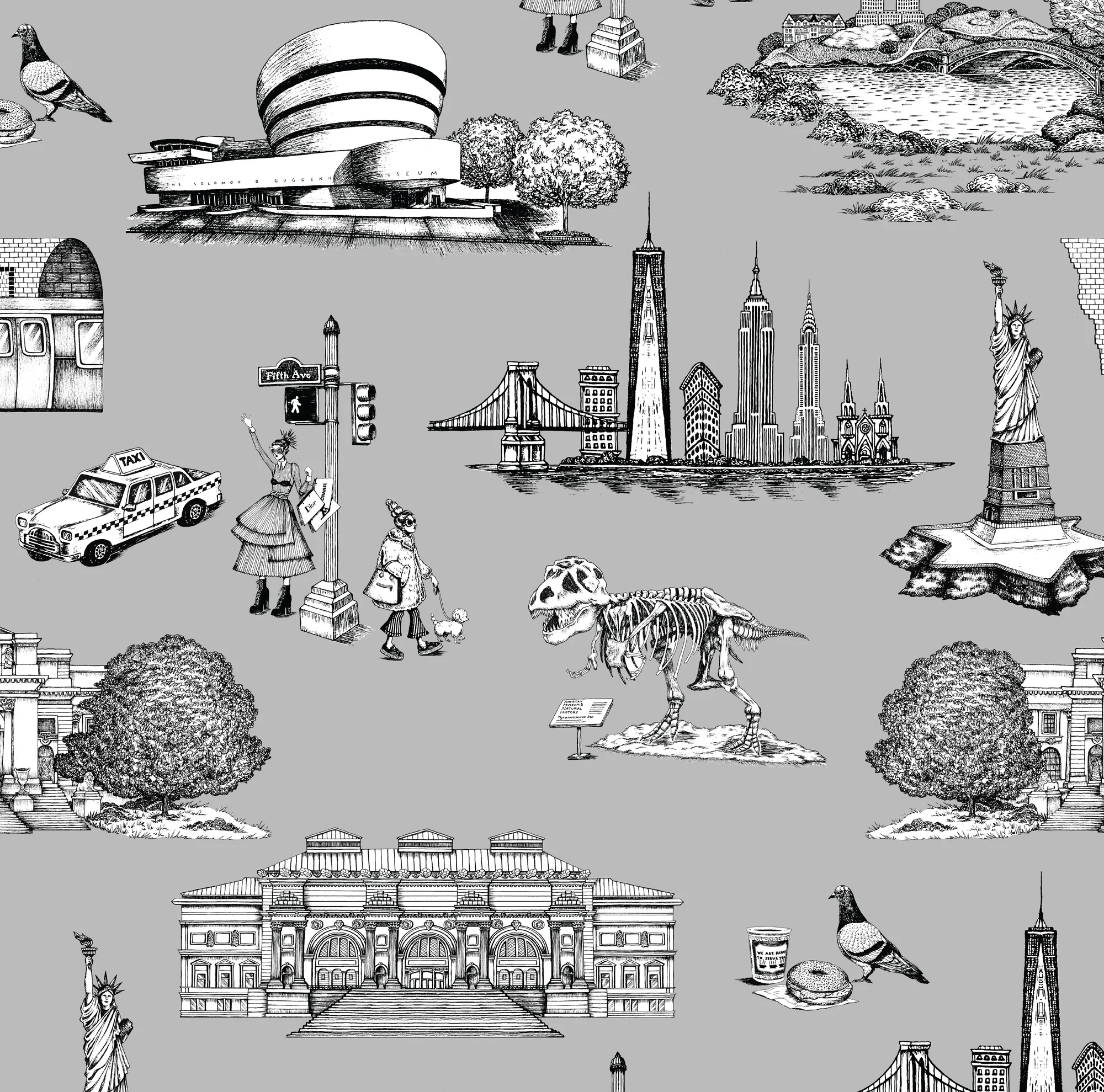 New York Toile Peel & Stick Wallpaper - Grey/24" X 144"