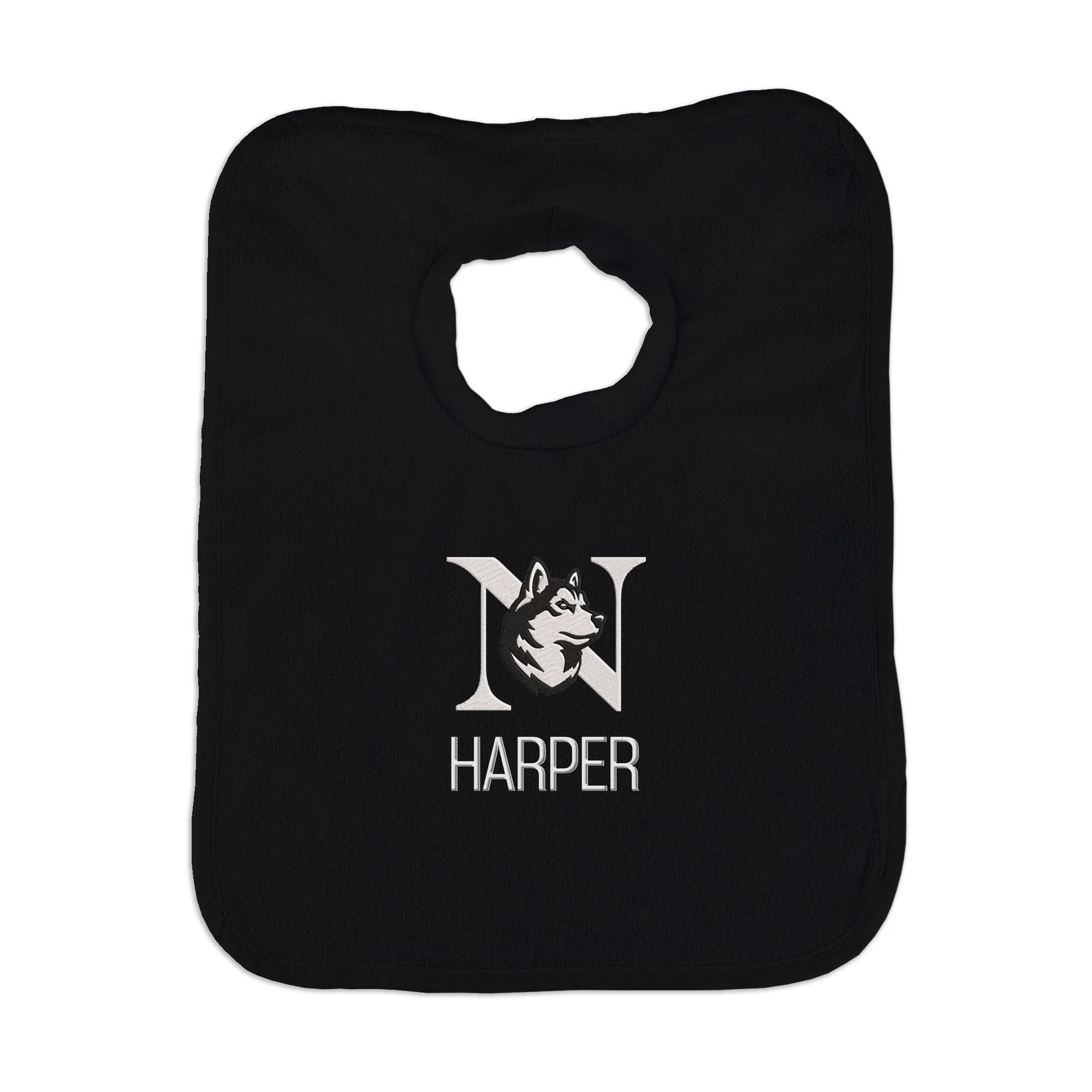 Personalized Northeastern Huskies Bib - Black With Black Trim