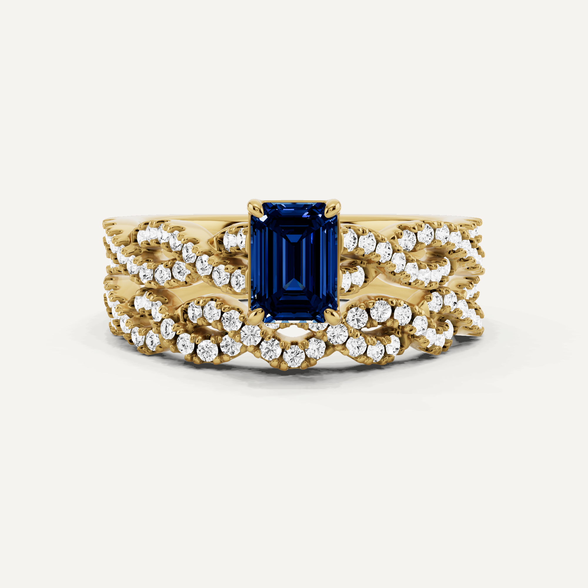 1 Ctw Emerald Diamond Double Twist Bridal Set - 14k Yellow Gold