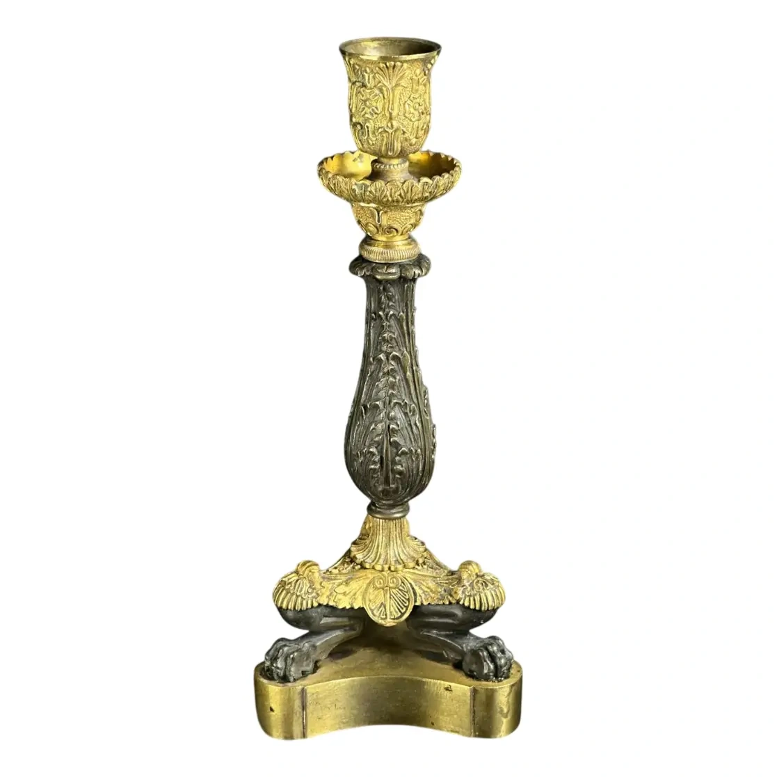 Antique French Empire Gilt And Patinated Bronze Candleholder, 1800s